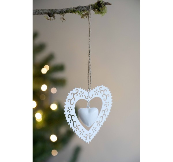 Kalėdinė dekoracija balta širdelė 